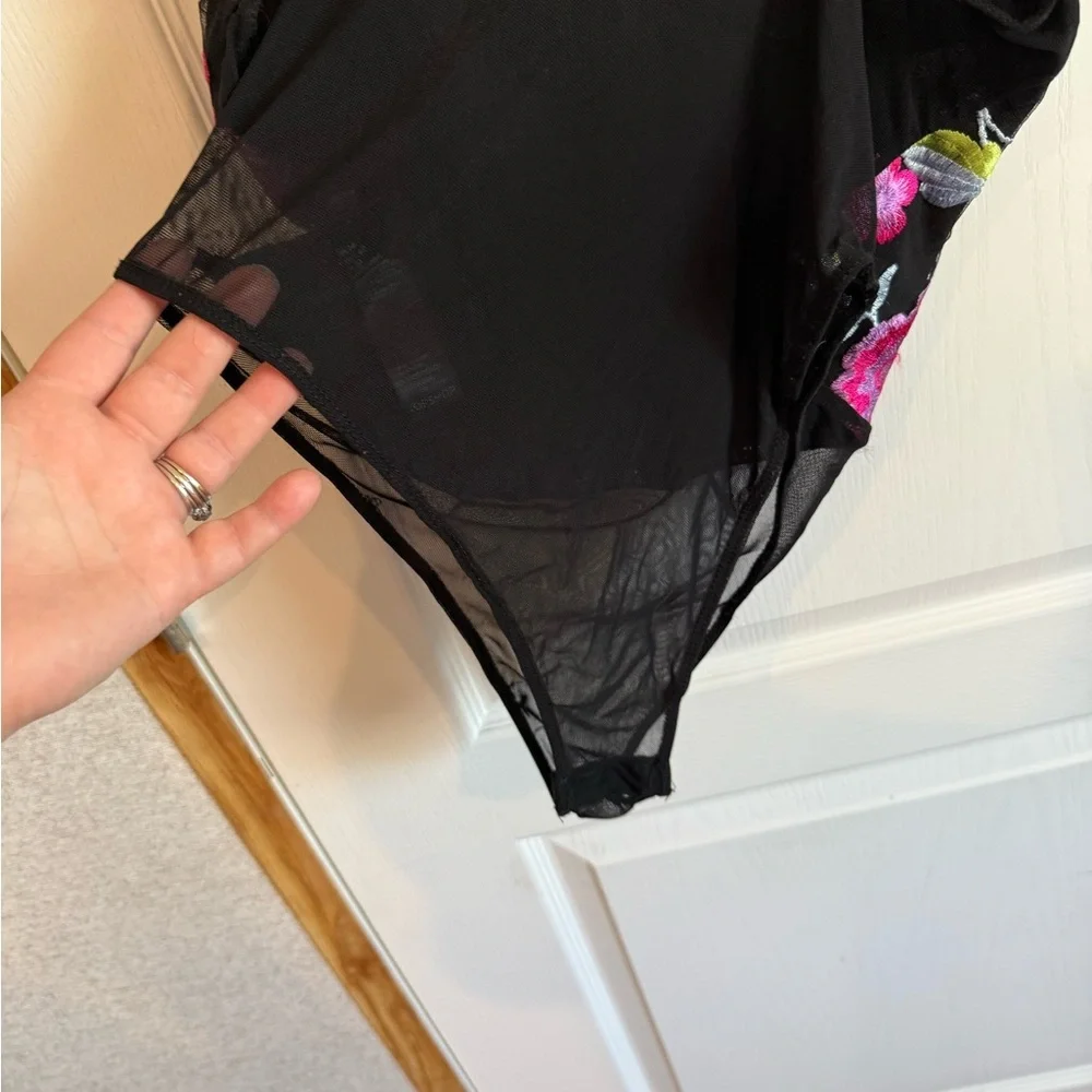 Topshop Black Bodysuit with Floral Embroidery - Picture 4 of 5